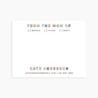 Personalized from-the-mom-of notepad with pastel block lettering, kid checkboxes, and parent contact info.