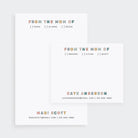 Personalized “Mom Of” notepads in two sizes featuring rainbow block lettering, kid checkboxes, and parent contact info.