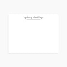 Personalized flat note card featuring elegant script name in minimalist black lettering on white cardstock.