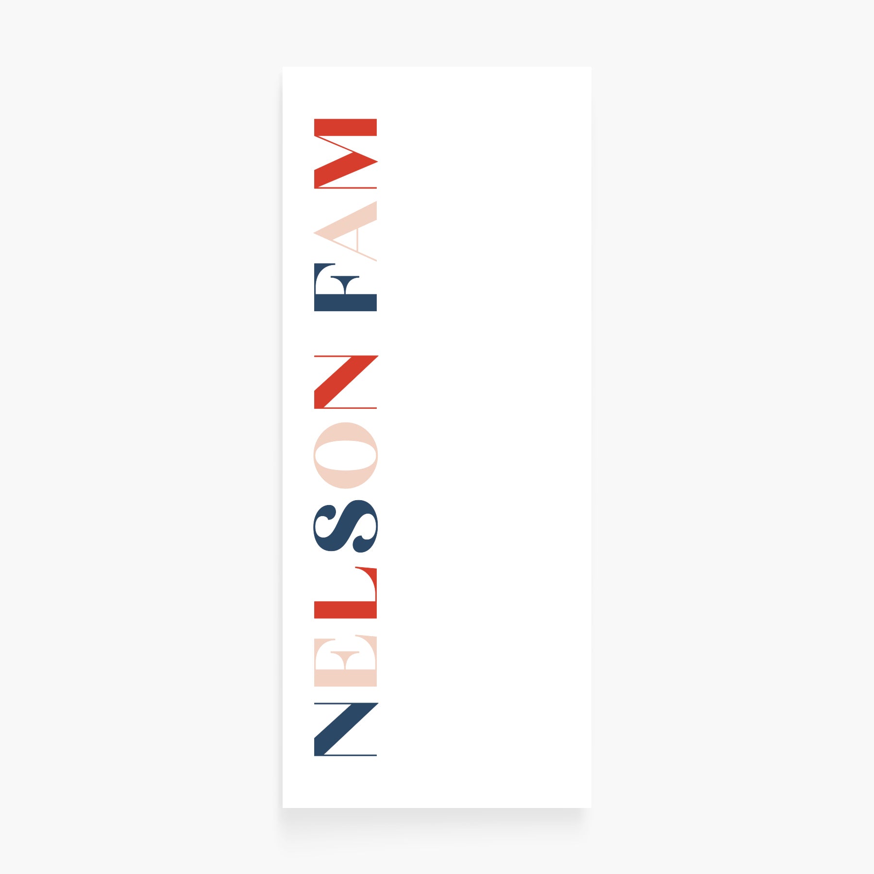 Personalized notepad featuring custom name in vertical preppy block lettering in red, blush, and navy.