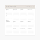 Personalized market list notepad with weekly meal planner and grocery sections in a minimalist neutral design.